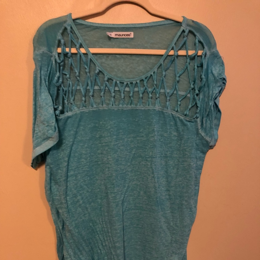 Blue peek a boo top